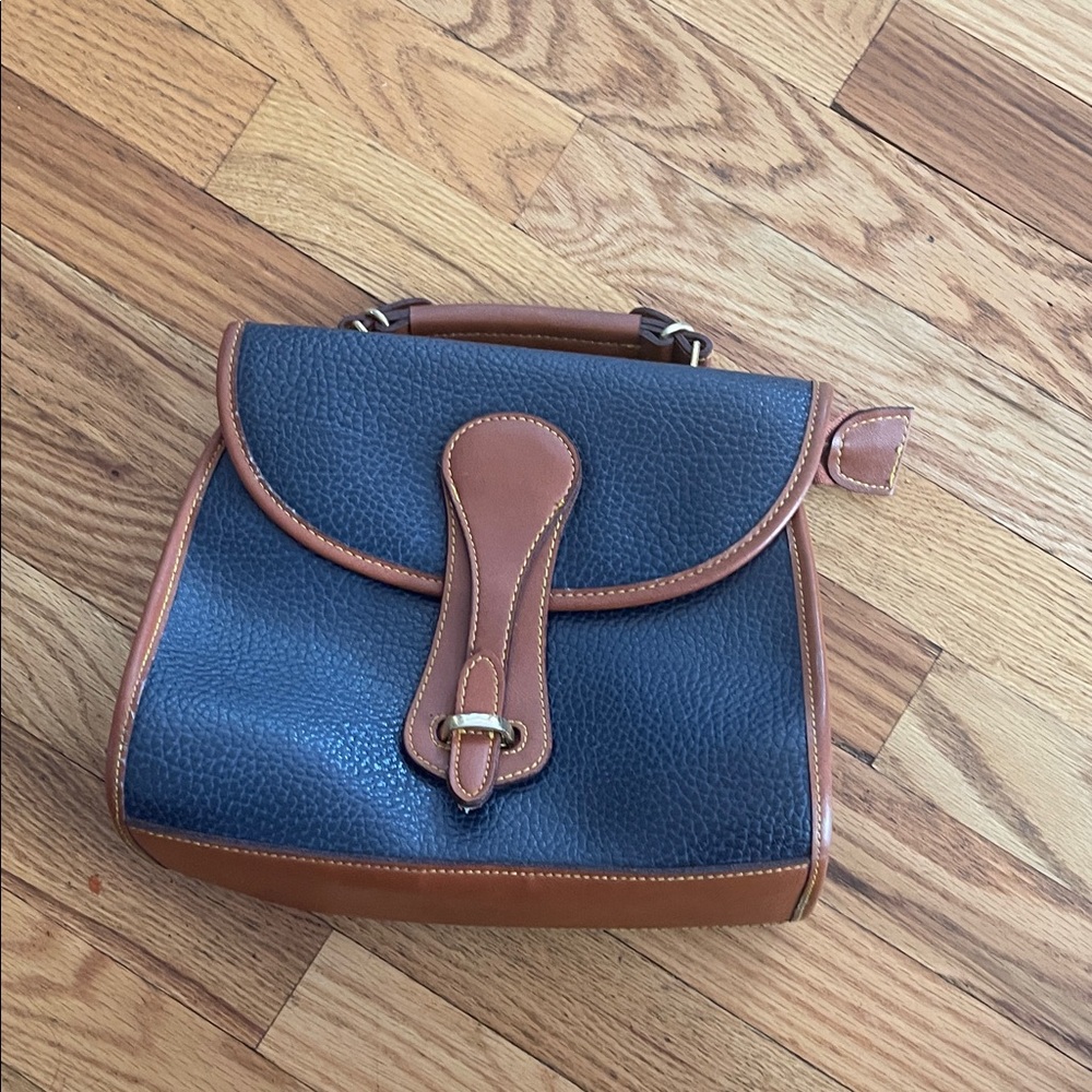 Classic Navy and Tan Mini Top-Handle Bag